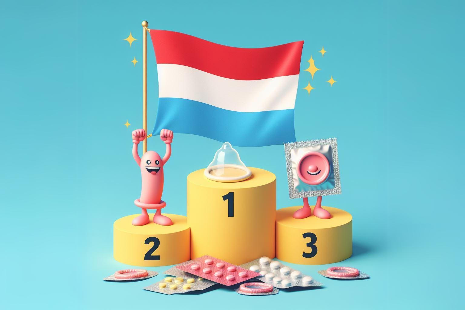 Luksemburgi lipu number 1 võitjate poodiumil rasestumisvastaste vahendite teemal