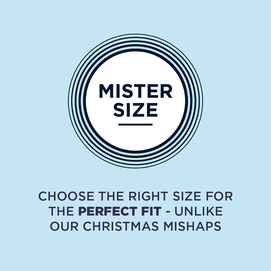 Mister Size'i logo ja selle all olev tekst: Valige õige suurus, et see sobiks ideaalselt.